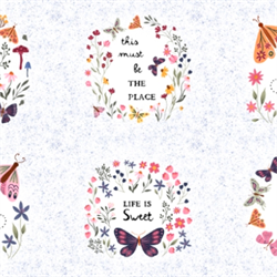 Flutter Blooms  patchworkstof Tekster 110 cm bred